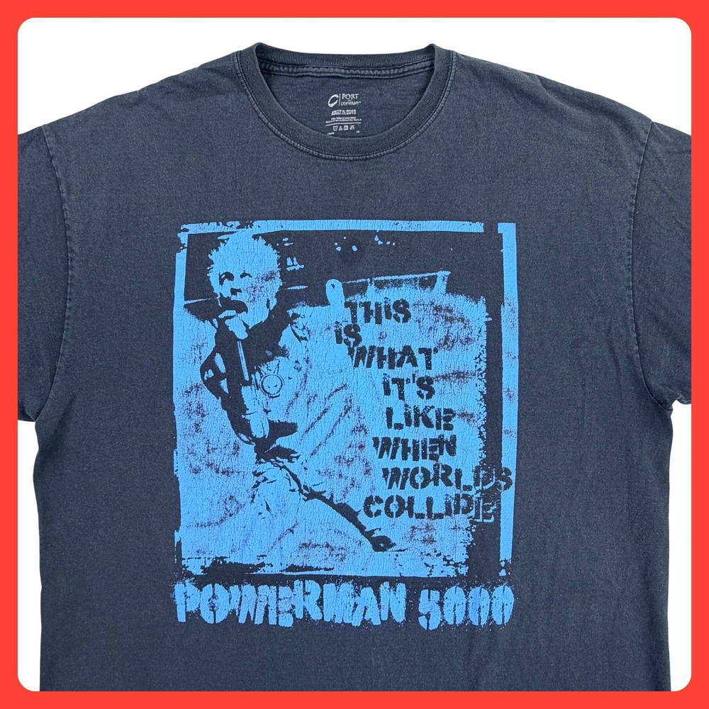 Vintage Powerman 5000 Band T Shirt Men XL Black Cotton Port & Co. Nu Metal Y2K